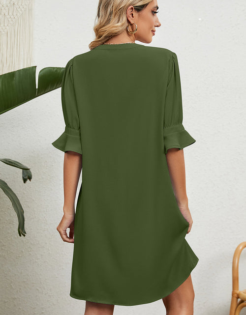 Load image into Gallery viewer, Notched Flounce Sleeve Mini Dress
