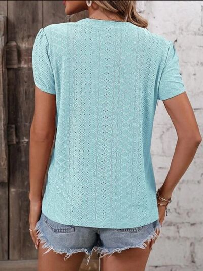 Load image into Gallery viewer, Eyelet V-Neck Petal Sleeve T-Shirt
