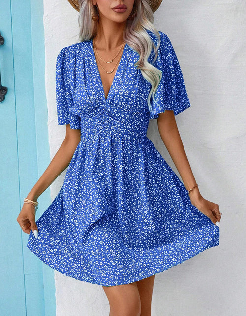 Load image into Gallery viewer, Printed V-Neck Half Sleeve Mini Dress
