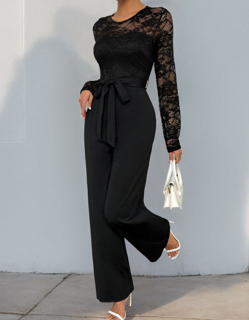 Load image into Gallery viewer, Perfee Lace Round Neck Long Sleeve Jumpsuit
