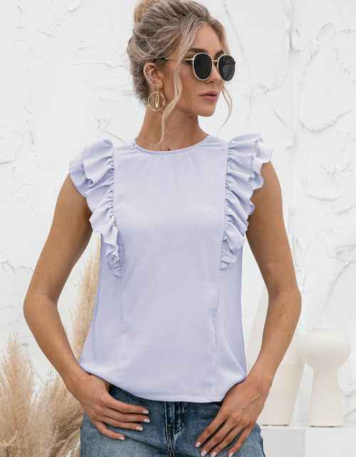 Load image into Gallery viewer, Round Neck Tied Open Back Flutter Sleeve Top
