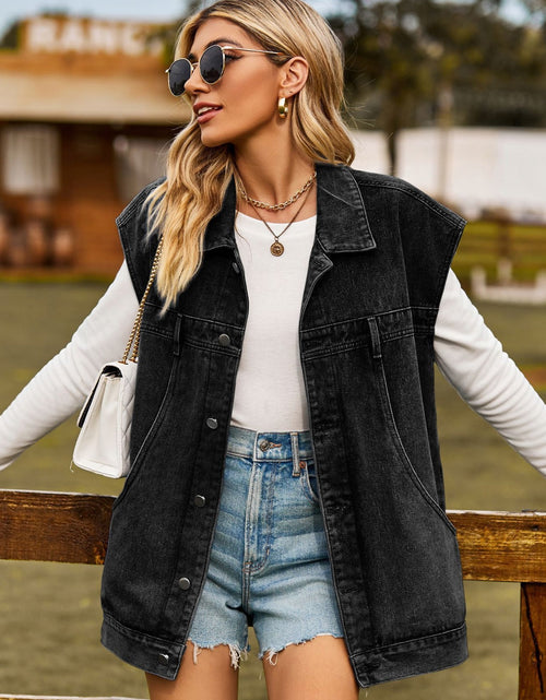 Load image into Gallery viewer, Button Up Collared Neck Sleeveless Denim Jacket
