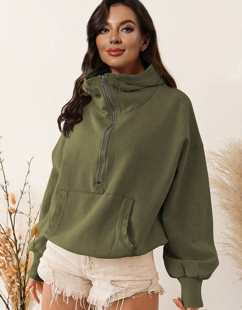 Load image into Gallery viewer, Zip-Up Dropped Shoulder Hoodie
