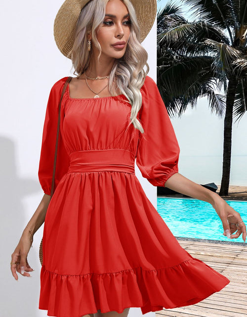 Load image into Gallery viewer, Square Neck Tie Back Ruffle Hem Dress
