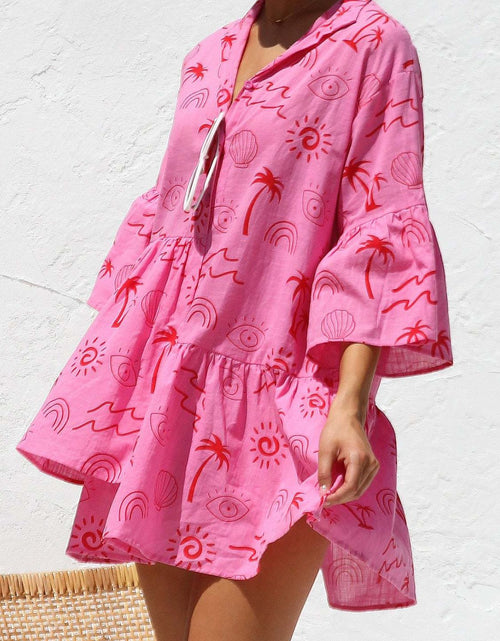 Load image into Gallery viewer, Button Detail Ruffled Hem Printed Mini Dress
