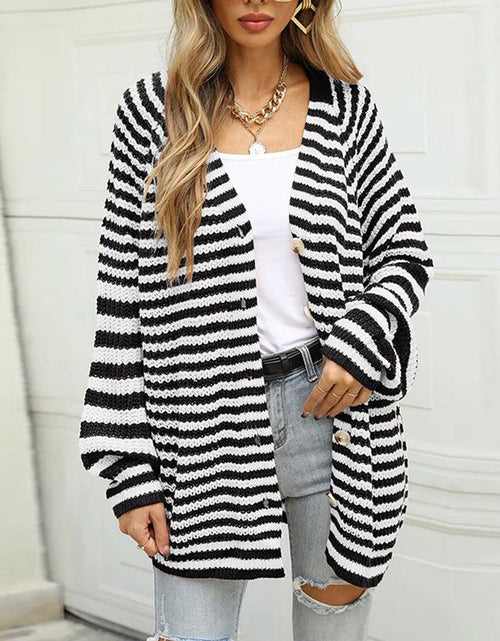 Load image into Gallery viewer, Striped Button Down Long Sleeve Cardigan
