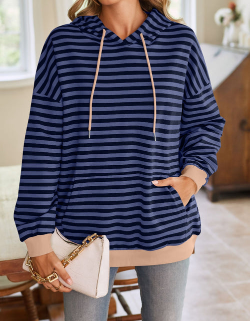 Load image into Gallery viewer, Lovelet Drawstring Striped Long Sleeve Hoodie
