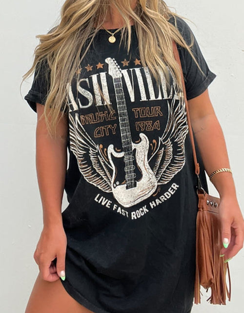Load image into Gallery viewer, Graphic Round Neck Short Sleeve Tee Dress
