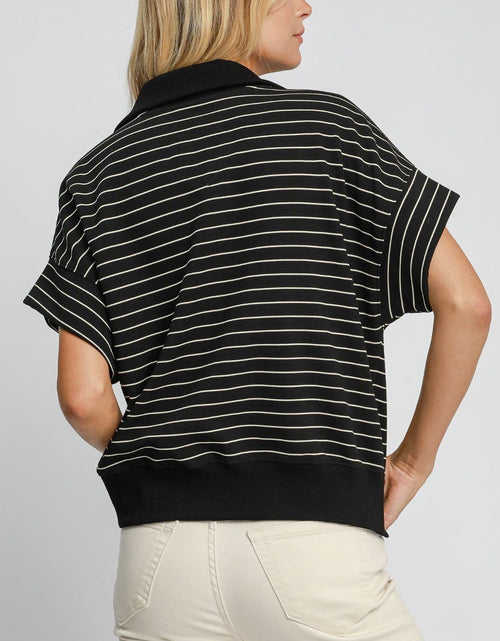 Load image into Gallery viewer, Umgee Striped Half Zip Short Sleeve Sweatshirt
