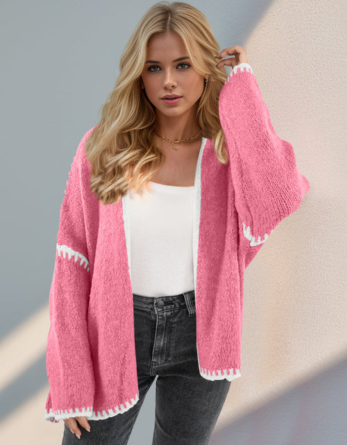 Load image into Gallery viewer, Double Take Contrast Open Front Dropped Shoulder Cardigan
