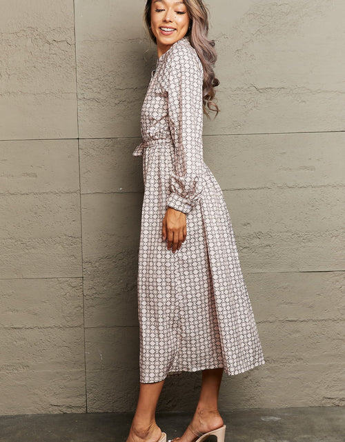 Load image into Gallery viewer, Perfee Printed Tie Waist Long Sleeve Dress

