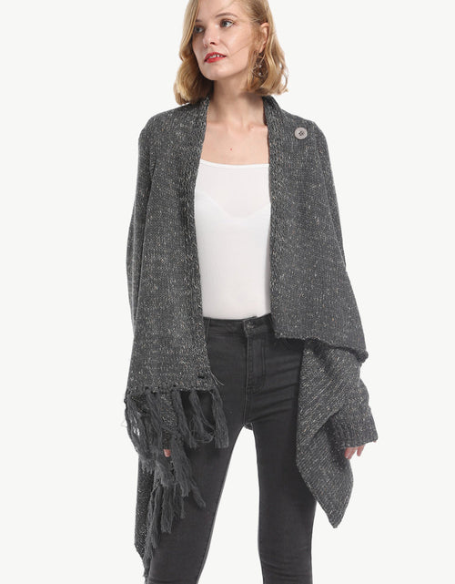 Load image into Gallery viewer, Angel Wings One-Button Tassel Tie Asymmetrical Hem Cardigan
