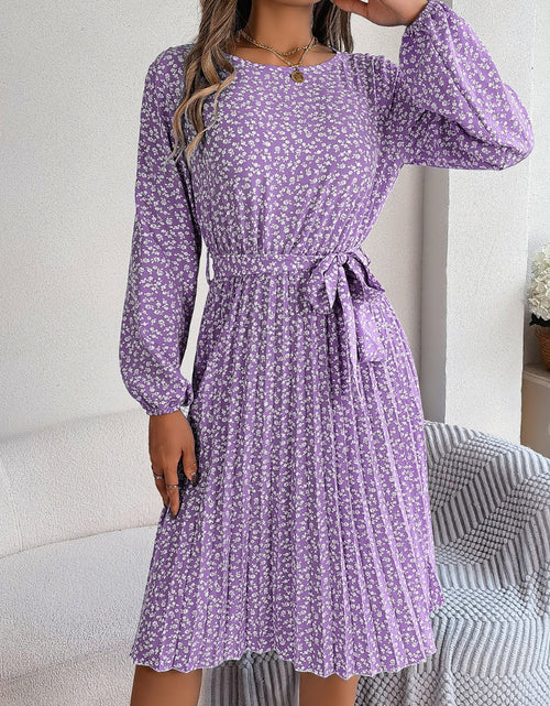 Load image into Gallery viewer, Ditsy Floral Tie Waist Pleated Dress
