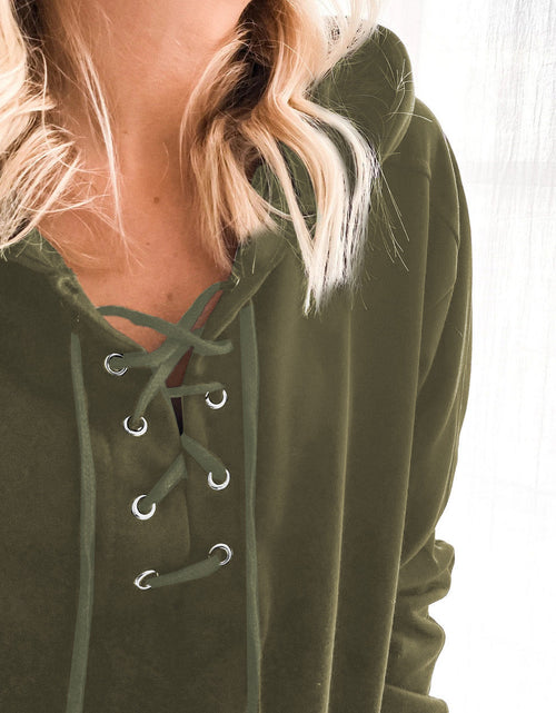 Load image into Gallery viewer, Lace-Up Dropped Shoulder Hoodie

