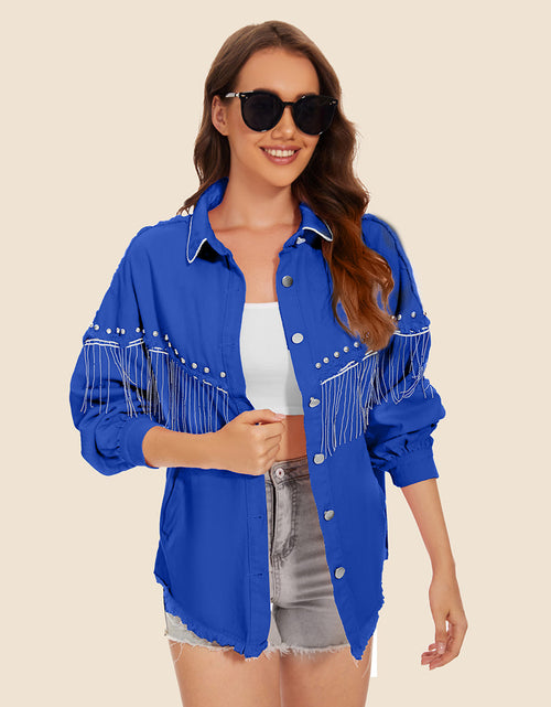 Load image into Gallery viewer, Raw Hem Fringe Detail Denim Jacket
