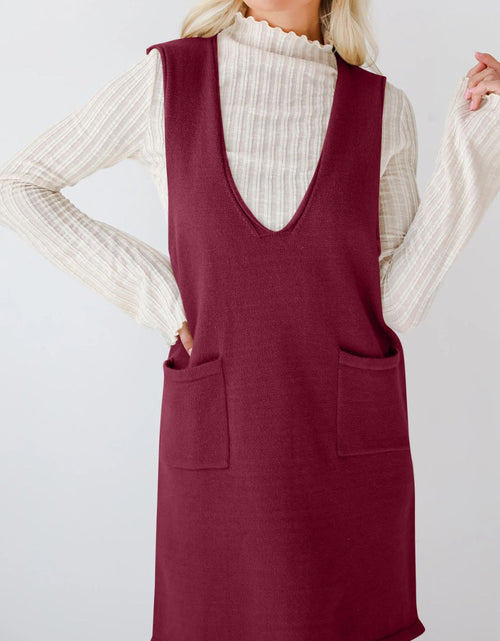 Load image into Gallery viewer, Lovelet Pocketed V-Neck Mini Sweater Overall Dress
