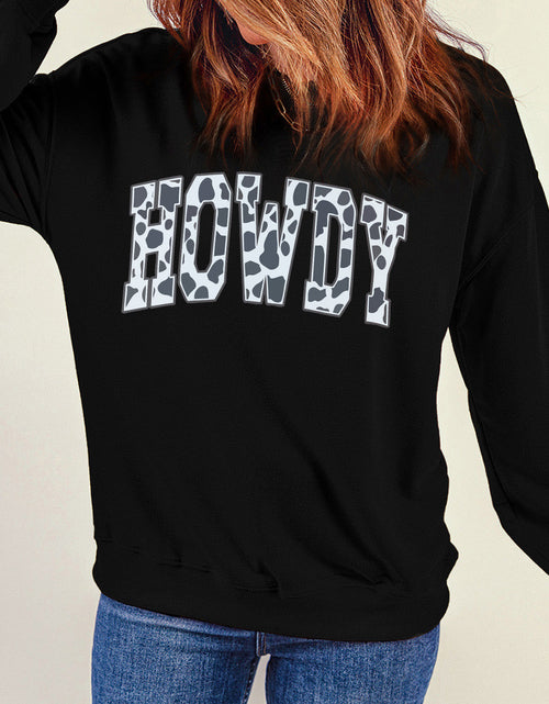 Load image into Gallery viewer, Round Neck Long Sleeve Howdy Graphic Sweatshirt
