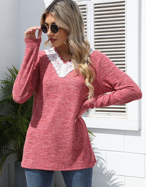 Load image into Gallery viewer, Lace Detail V-Neck Long Sleeve T-Shirt

