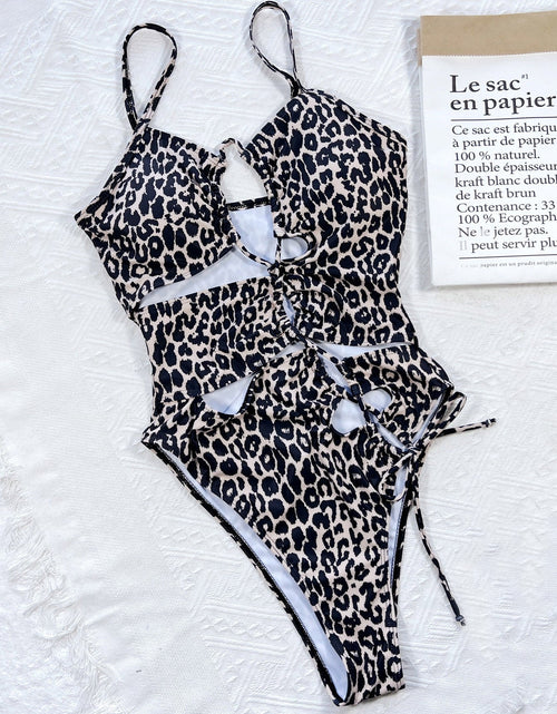 Load image into Gallery viewer, Leopard Cutout Tied One-Piece Swimsuit
