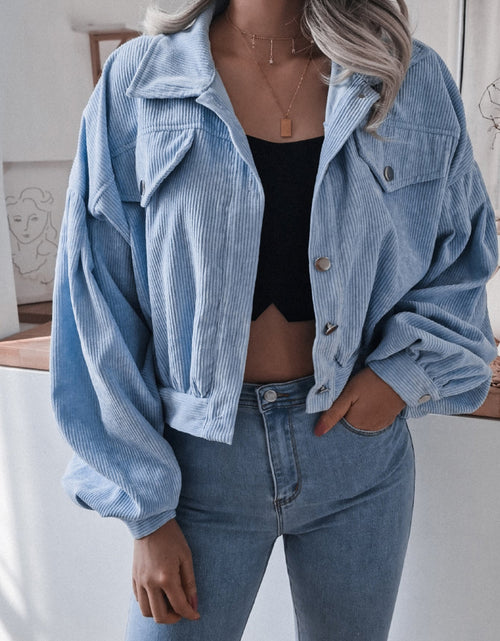 Load image into Gallery viewer, Lantern Sleeve Cropped Corduroy Jacket
