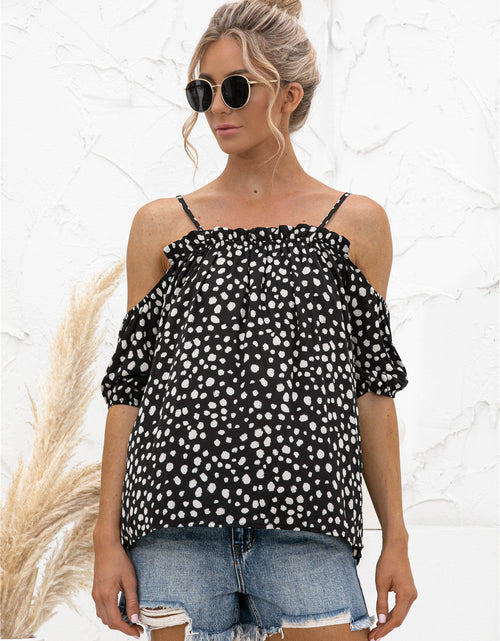 Load image into Gallery viewer, Printed Cold-Shoulder Frill Trim Blouse
