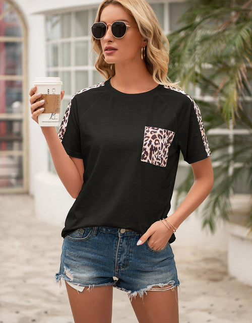 Load image into Gallery viewer, Ivy Lane Pocketed Leopard Round Neck Short Sleeve T-Shirt
