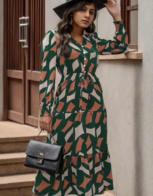 Load image into Gallery viewer, Perfee Printed Tied Pocketed Lantern Sleeve Dress
