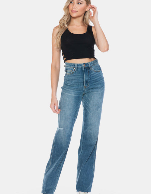 Load image into Gallery viewer, Judy Blue Full Size Tummy Control Cut Raw Hem Straight Jeans
