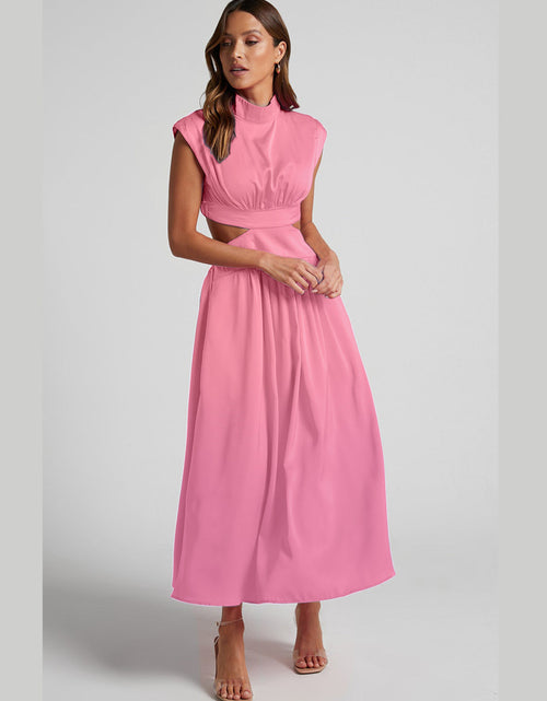 Load image into Gallery viewer, Cutout Mock Neck Sleeveless Ruched Dress
