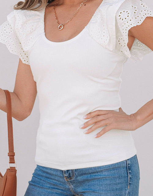 Load image into Gallery viewer, Eyelet Ruffle Sleeve Slim Top
