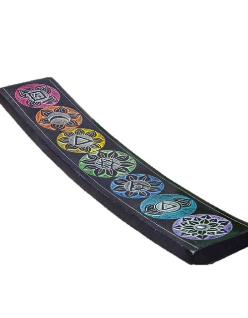 Load image into Gallery viewer, Seven Chakra Soapstone Incense Burner -10" Length by OMSutra
