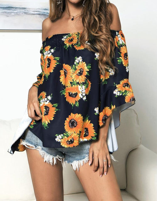 Load image into Gallery viewer, Floral Print Off-Shoulder Flounce Sleeve Blouse
