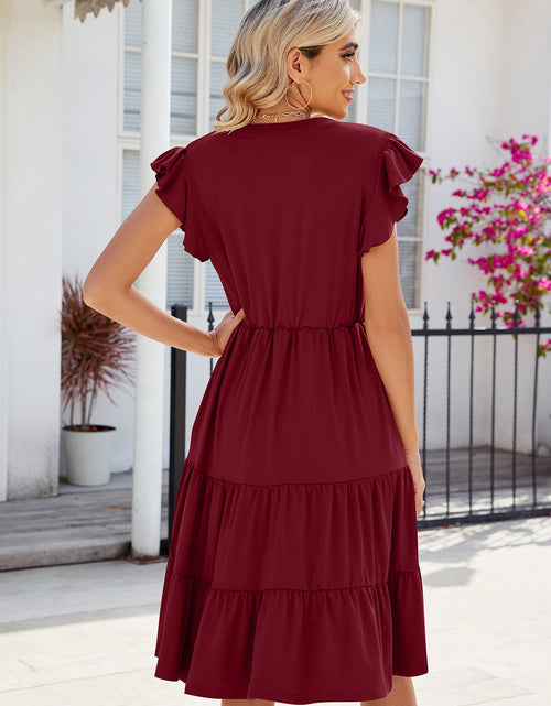 Load image into Gallery viewer, Ruched Notched Cap Sleeve Dress
