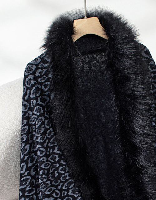 Load image into Gallery viewer, Fringe Leopard Open Front Long Sleeve Poncho
