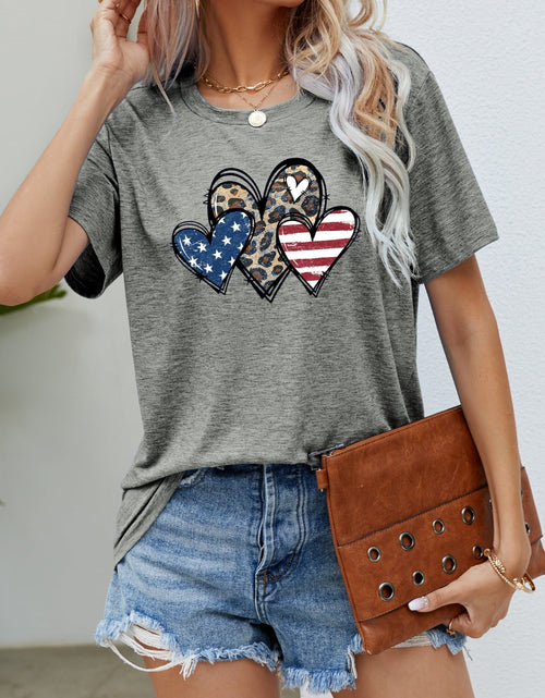 Load image into Gallery viewer, US Flag Leopard Heart Graphic Tee
