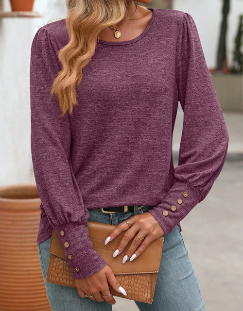 Load image into Gallery viewer, Decorative Button Round Neck Long Sleeve T-Shirt
