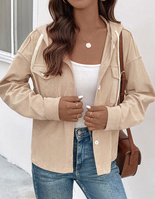 Load image into Gallery viewer, Perfee Ribbed Button Up Drawstring Hooded Jacket
