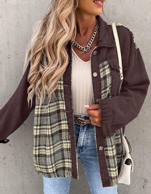 Load image into Gallery viewer, Plaid Button Up Dropped Shoulder Jacket
