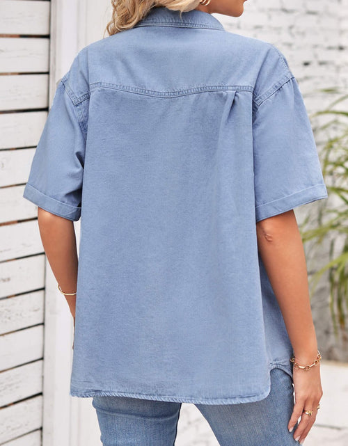 Load image into Gallery viewer, Collared Neck Short Sleeve Denim Jacket
