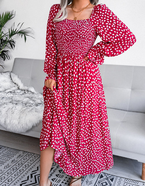 Load image into Gallery viewer, Smocked Square Neck Flounce Sleeve Dress
