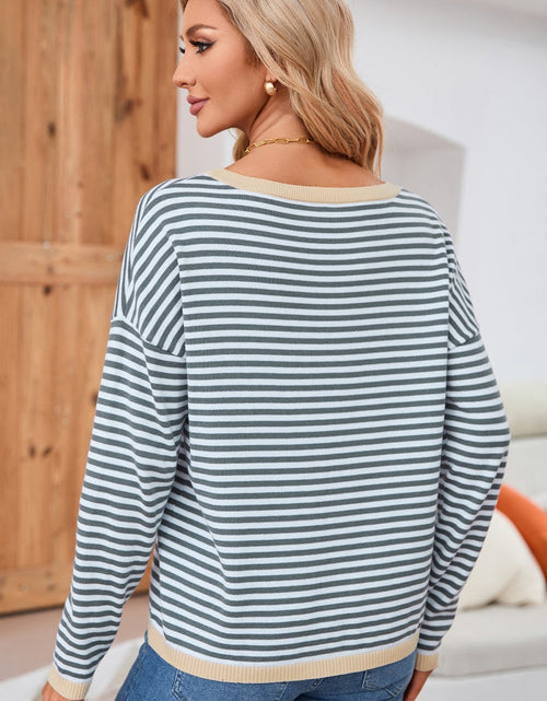 Load image into Gallery viewer, Striped Round Neck Drop Shoulder T-Shirt
