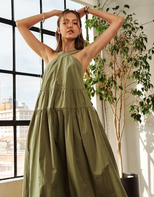 Load image into Gallery viewer, ADORA Crisscross Wide Strap Drawstring Detail Midi Dress
