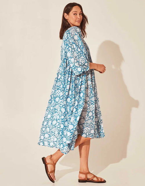 Load image into Gallery viewer, Floral Tie Neck Lantern Sleeve Dress
