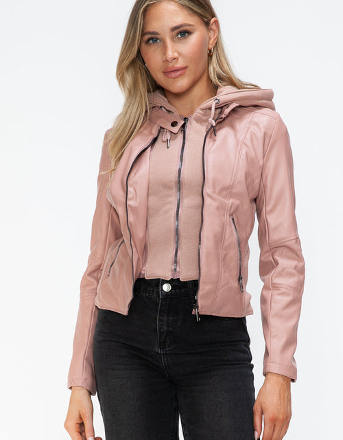 Load image into Gallery viewer, Snobbish Faux Leather Zip Up Drawstring Hooded Jacket
