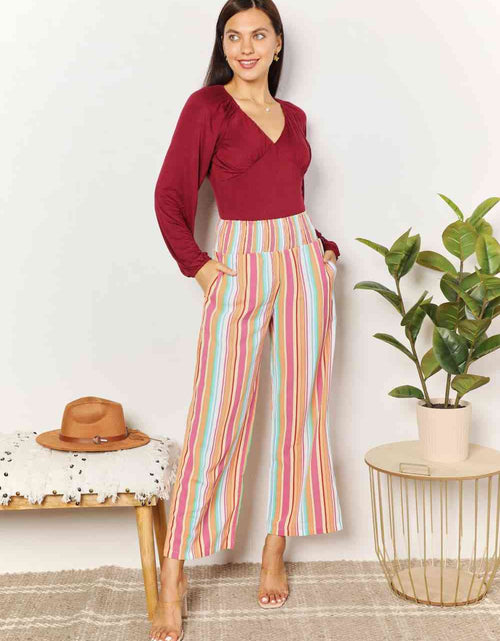 Load image into Gallery viewer, Double Take Striped Smocked Waist Pants with Pockets
