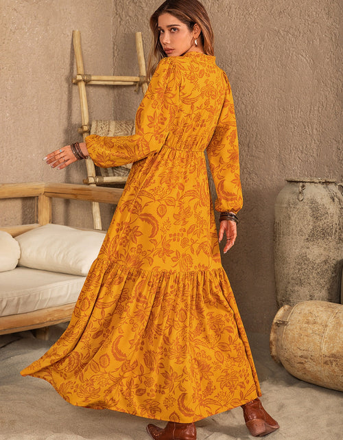Load image into Gallery viewer, Printed Notched Balloon Sleeve Dress

