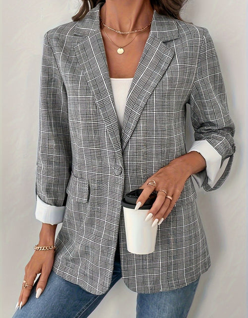 Load image into Gallery viewer, Single-Breasted Lapel Collar Plaid Blazer
