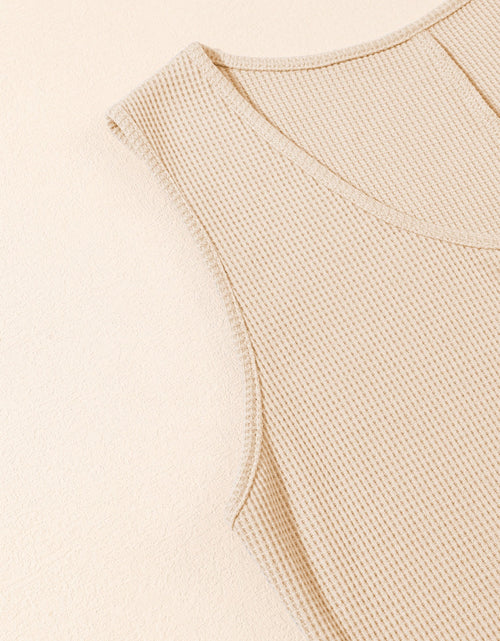 Load image into Gallery viewer, Waffle-Knit Half Button Sleeveless Romper with Pockets
