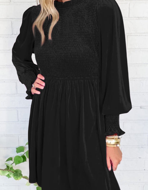 Load image into Gallery viewer, Smocked Round Neck Long Sleeve Dress

