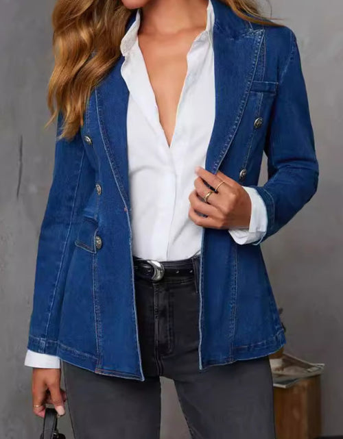Load image into Gallery viewer, Collared Neck Long Sleeve Denim Jacket
